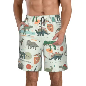 Летние мужские шорты с 3D-печатью динозавров, пляжные гавайские домашние шорты на шнурке для отдыха