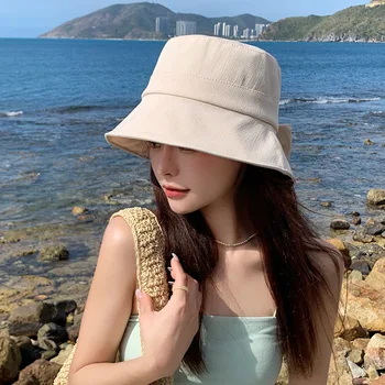 Весна и осень 2023, новая шляпа в корейском стиле, женская рыбацкая шляпа с разрезным бантом, летняя Тонкая солнцезащитная шляпа-ведро