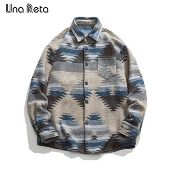 Куртка Una Reta, Осенняя мужская одежда в стиле харадзюку, Уличная одежда в стиле хип-хоп, Шерстяное пальто с геометрическим рисунком, Однобортный пиджак, пальто