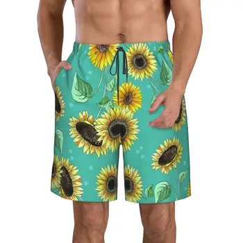Мужские плавки С Принтом Pretty Sunflower, Быстросохнущие Пляжные Плавки с Завязками на Талии, Пляжные Шорты с Сетчатой Подкладкой