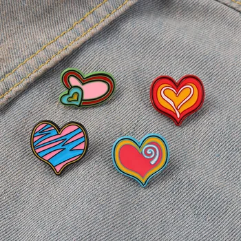Эмалевая брошь в виде сердца Love Rainbow Wave, синий металлический значок, пуговица для шарфа, булавка для воротника свитера, ювелирные изделия