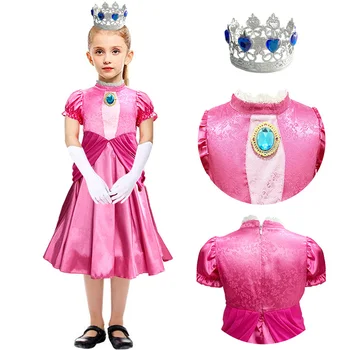 Косплей-костюм принцессы Пич, детское платье принцессы Супер Бразерс Пич, косплей на Хэллоуин, карнавальные костюмы для девочек