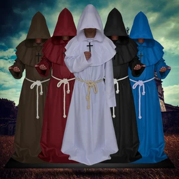 Средневековый монах, костюмы на Хэллоуин, вечеринка Comic Con, Косплей, халаты с капюшоном, плащ, накидка Монаха, священника эпохи Возрождения для мужчин