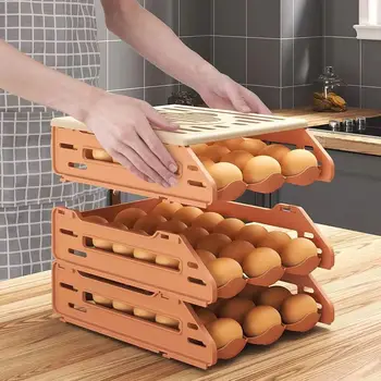 Коробка для яиц с автоматической роликовой горкой, коробка для хранения в холодильнике, коробка для консервации, защита от падения, большое многослойное устройство для хранения