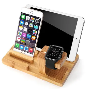 Настольный держатель мобильного телефона Подставка для планшета iPad Кронштейн из натурального бамбука подставка для зарядки Apple Watch Pad Phone Tablet