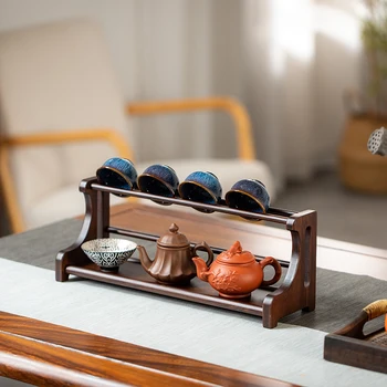 Подставка для дисплея из натурального бамбука, настольный многослойный стол для хранения, полка-органайзер с дренажным дизайном, практичный и удобный подстаканник