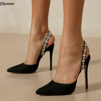 Olomm, горячие женские летние босоножки-шлепанцы, сексуальные туфли на шпильке с острым носком, сказочные розово-черные вечерние туфли, американский плюс размер 6-10,5