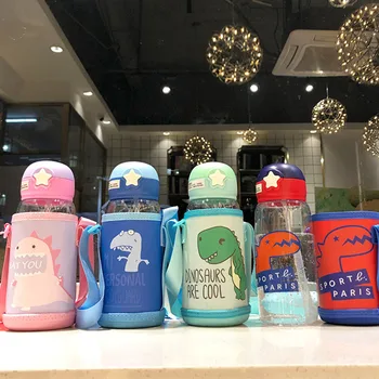 Портативные детские чашки, уличная детская чашка для воды, креативные мультяшные чашки для кормления динозавров с соломинками, герметичные бутылки для воды