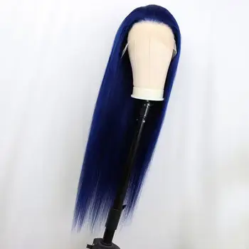 Темно-синий прямой парик с кружевом спереди, парики из человеческих волос, Бразильский парик с кружевом спереди 13X4, темно-синий парик с закрытием шнурком 4x4 для женщин