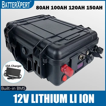 Водонепроницаемый литий-ионный аккумулятор 12V 12v 80AH 100AH 120Ah 150Ah для троллинговой моторной лодки, накопитель солнечной энергии + зарядное устройство 10A