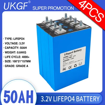 4шт литий-железо-фосфатная батарея Lifepo4 3,2 В 50 ач Аккумуляторная батарея класса А DIY 12V для солнечной системы хранения без налогов