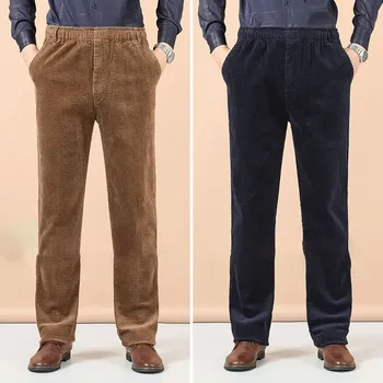 2023 Осенне-зимние утепленные мужские повседневные брюки, прямые Повседневные свободные плюшевые мужские брюки с эластичными карманами, вельветовые брюки
