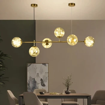 Подвесные светильники Nordic LED Золотистая круглая длинная полоса Стеклянный подвесной светильник Starlight для столовой Романтический декор Кухни