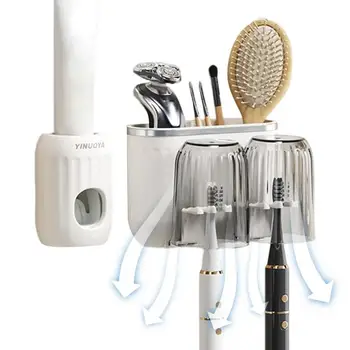 Дозатор зубной пасты, подставка для зубных щеток, органайзер для зубной пасты, портативная вешалка для чистки зубов без перфоратора, самоклеящаяся