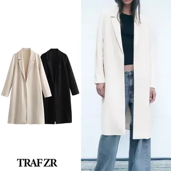Длинное пальто из шерсти и смесовых тканей TRAF ZR, Роскошная высококачественная верхняя одежда, элегантное женское пальто, зимнее пальто для дам.