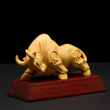 Китайский талисман-быки, скульптура животного богатства, поделки, миниатюра Фэн-шуй из счастливого китайского самшита