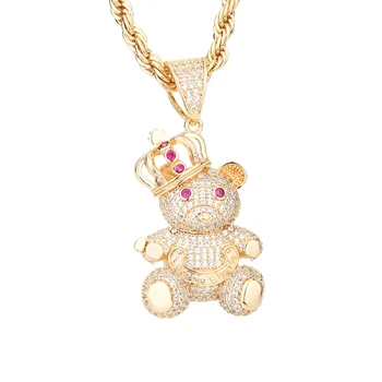 Подвеска в виде медведя в короне, Креативный Дизайн, Модное ожерелье с милым мультяшным Медведем, Женская Ювелирная подвеска