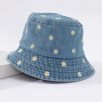 Женская весенне-летняя шляпка рыбака с вышивкой в виде маленькой маргаритки, универсальный солнцезащитный козырек, маленькая кепочка для лица с солнцезащитным кремом