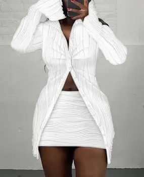 Комплект рубашки и юбки с расклешенными рукавами и плиссированной текстурой, мода 2023, новая женская короткая юбка-бестселлер