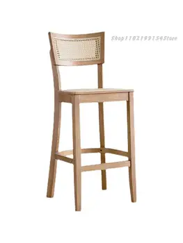 Домашний барный стул из массива дерева с высокими ножками Nordic ins, барный стул со спинкой спереди, стул из настоящего ротанга