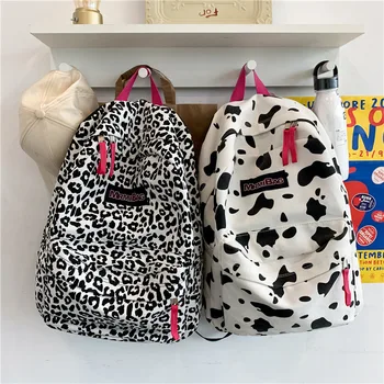 Женский холщовый рюкзак с рисунком коровы-зебры, школьная сумка для книг, женская дорожная сумка большой емкости, женская сумка через плечо с несколькими карманами