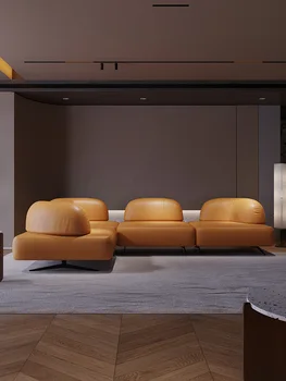 Итальянский кожаный диван в стиле минимализма, современный дизайнерский минимализм, комбинированный диван с модулем мягкой спинки-мешка