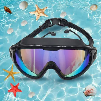 Очки для плавания в большой оправе, водонепроницаемые силиконовые очки для плавания унисекс, Соединяющаяся затычка для ушей, Эластичная защита от запотевания для профессиональных видов спорта