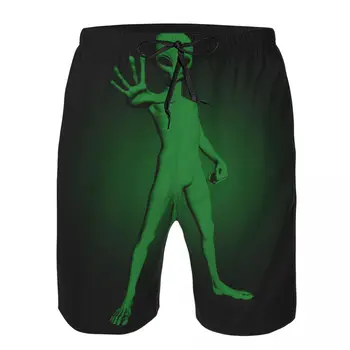 Мужские купальники, короткий сундук, зеленые пляжные шорты с изображением инопланетянина, шорты для плавания
