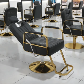 Роскошные кожаные парикмахерские кресла для салона красоты, парикмахерские кресла, простая салонная мебель, подъемник из нержавеющей стали, кресло для лежания B