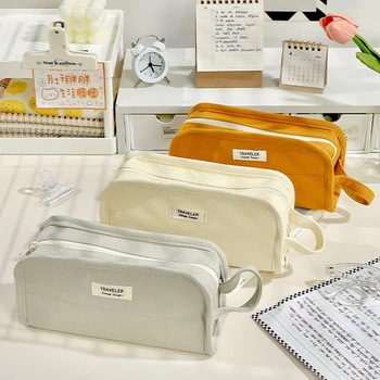 Холщовый пенал большой емкости, простой держатель для ручек в японском стиле, Портативная сумка для хранения канцелярских принадлежностей для девочек, школьные принадлежности