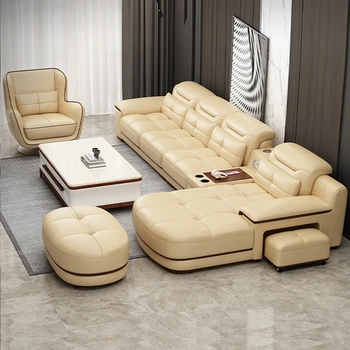 Современный секционный диван MANBAS с подстаканником, USB, регулируемыми подголовниками и динамиком Bluetooth, диван для гостиной с табуретками