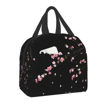 Bolsa de almuerzo aislada japonesa Sakura Branch para mujer, portátil, impermeable, flor Floral, flor de cerezo, enfriador térmi