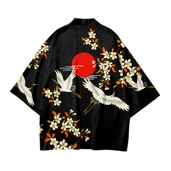 Рубашка с принтом для взрослых большого размера Модная одежда с коротким рукавом Harajuku Унисекс Повседневная блузка Азиатское Кимоно Юката Топ Свободная Уличная одежда