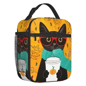 Женская сумка для ланча с изоляцией Black Cat, герметичный термоохладитель для кофе в виде осенней тыквы, Коробка для ланча, Офисная работа, Школа