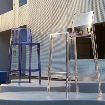 Прозрачный современный минималистичный акриловый высокий барный стул для парикмахерского салона, уличный пластиковый компьютерный стул, обеденный шезлонг, мебель XY50BC