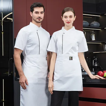 Униформа шеф-повара, летняя Рабочая одежда с коротким рукавом, выпечка тортов в западном ресторане, Кухня отеля, Кафетерий, Комбинезон шеф-повара ресторана