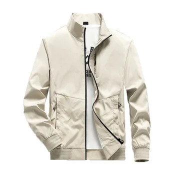 2023 Новая мужская демисезонная уличная модная повседневная ветрозащитная дышащая куртка со стоячим воротником, однотонный принт