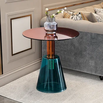 Стеклянный чайный столик Журнальные столики в скандинавском стиле Красочный Диван Приставной столик Дизайнерский Центральный стол Мебель для гостиной Креативное оформление