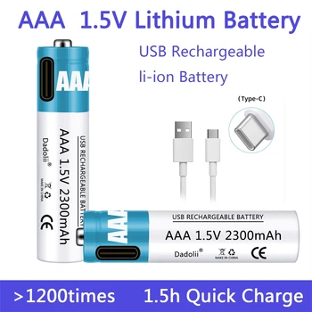 Батарея AA 1,5 В AA 2300 мАч USB перезаряжаемая литий-ионная батарея для мыши дистанционного управления маленький вентилятор Электрическая игрушечная батарея с кабелем