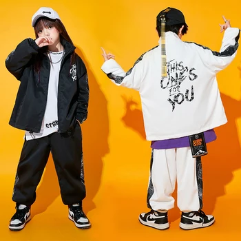 Одежда для подростков в стиле хип-хоп, свободные пальто с длинными рукавами, брюки, спортивный костюм, уличная одежда для мальчиков, современный танцевальный костюм для девочек, рейв-одежда BL9650