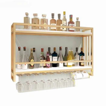 Винный стеллаж из цельного дерева в скандинавском стиле из кованого железа, подвесной винный шкаф, креативный настенный стеллаж для вина, подвесной стеллаж для бокалов для вина