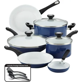 Набор керамических кастрюль и сковородок PURECOOK с антипригарным покрытием/ набор посуды, синий