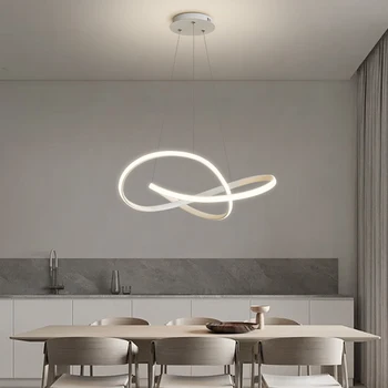 Освещение для столовой, скандинавский минималистичный дизайн круга, светодиодная люстра, Гостиная, спальня, Белая Элегантная подвесная лампа, декор для дома