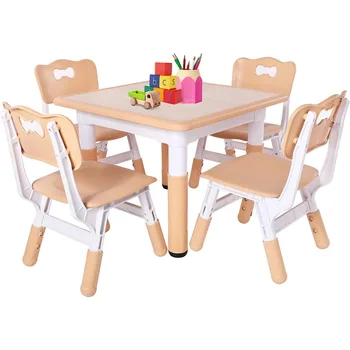 Набор из детского стола и 4 стульев, регулируемый по высоте детский стол и набор стульев для детей 3-8 лет, легко протираемый стол для декоративно-прикладного творчества