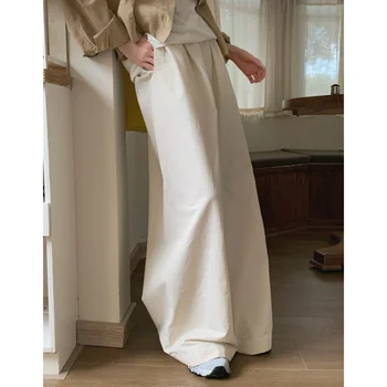 Белые брюки-карго, женские американские широкие брюки с высокой талией, Y2K, модный Винтажный женский осенний дизайн, Однотонные прямые брюки