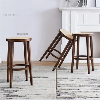Скандинавский барный стул из ротанга из массива дерева, мебель для дома, роскошное кафе, столовая, барные стулья, дизайнерская кухня, Высокий табурет для отдыха, B