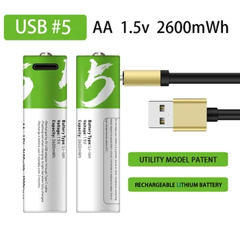 100% реальная емкость USB AA 1,5 В 2600 МВтч Литий-ионный аккумулятор для мыши с дистанционным управлением, электрическая игрушка