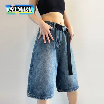 Женские джинсовые короткие брюки Y2K, уличная одежда с высокой талией, джинсовые шорты, свободные брюки, корейская летняя одежда в стиле харадзюку для женщин