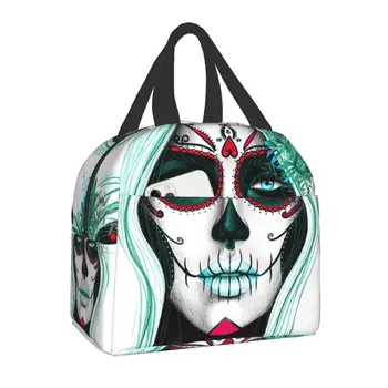 День мертвых Сахарный череп Изолированная сумка для ланча для женщин Мексиканская Calavera Catrina Термоохладитель Бенто Касса для пикника Путешествия