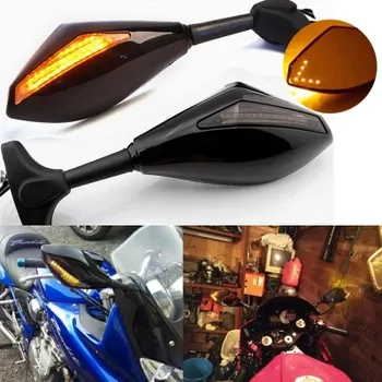 Высококачественные ABS черные мотоциклетные светодиодные зеркала с указателем поворота, боковое зеркало заднего вида